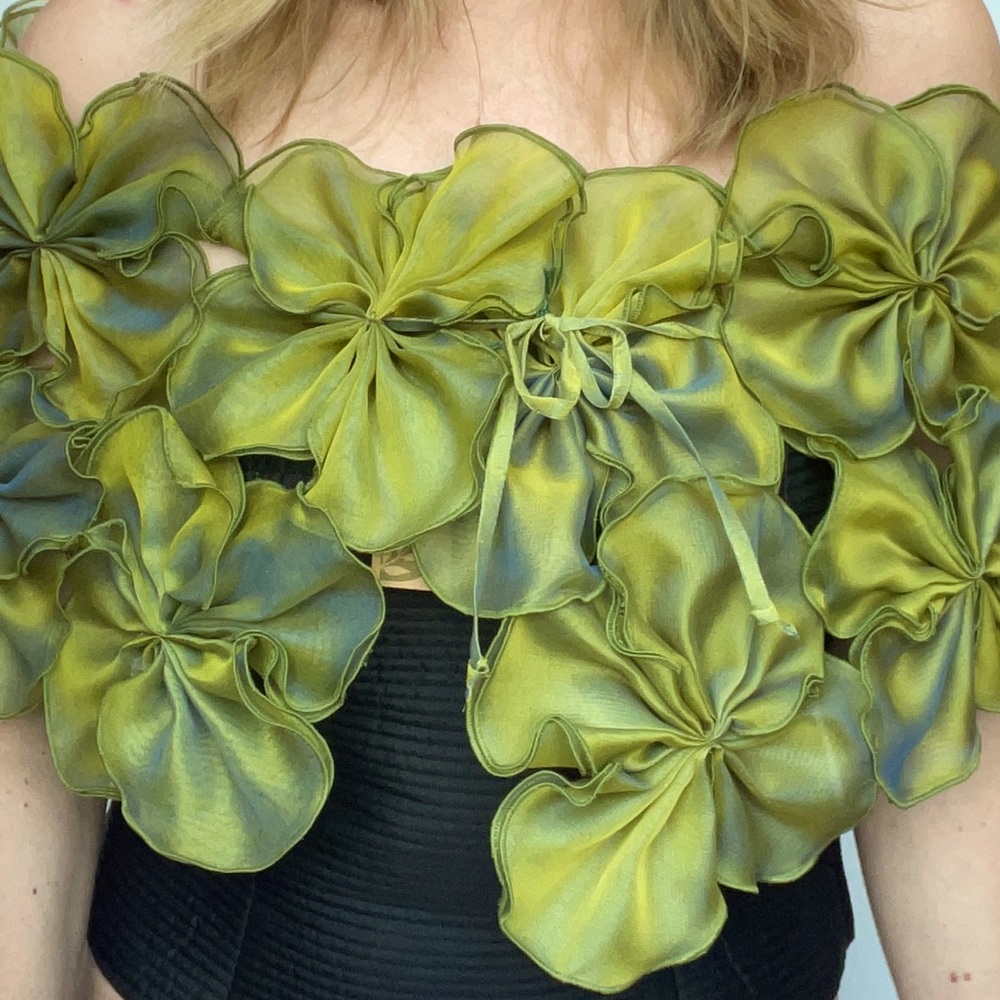 Mina Mann Silk Organza Green Flower Wrap